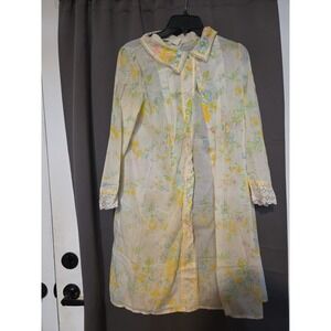 Vintage Style Women's Floral Nightgown‎ Lace Trim. Size S Yellow Pink Blue *